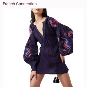 FRENCH CONNECTION Alotta Embroidered
Linen Mini Dress